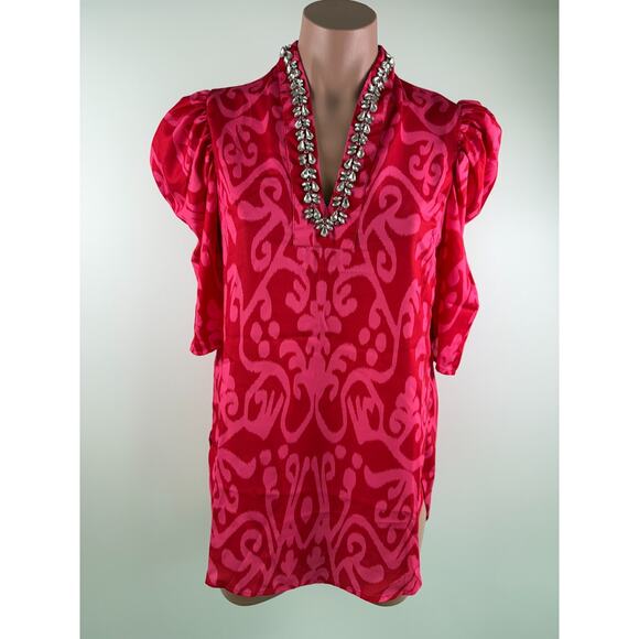 Sheridan French Ruby Azaleas Natalie 100% Poly Silk Pink Blouse Size XS - Picture 2 of 15